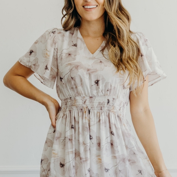 MikaRose Floral Maxi Dress Cream and Purple - Picture 7 of 17